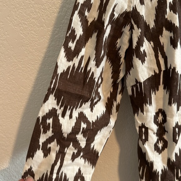 Chico’s Brown & White Ikat Linen Open Front Jacket Size 0 (Small) - Picture 2 of 8